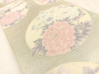 平和屋着物◎六通柄袋帯 唐織 花丸文 銀糸 正絹 逸品 BAAW0097hj