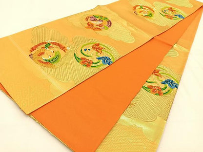 平和屋着物◎六通柄袋帯　唐織　飛鶴花文　金糸　正絹　逸品　BAAW0102hj