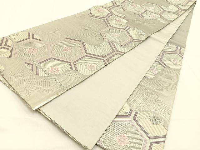 平和屋着物◎六通柄袋帯　唐織　亀甲松葉花文　銀糸　正絹　逸品　BAAW0105hj