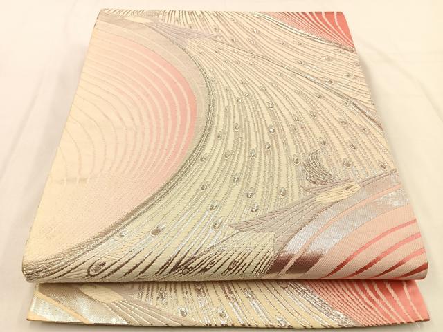 平和屋着物◎両面　全通柄袋帯　唐織　孔雀　銀糸　正絹　逸品　BAAW0111hj