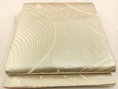 平和屋着物◎両面　全通柄袋帯　唐織　孔雀　銀糸　正絹　逸品　BAAW0111hj