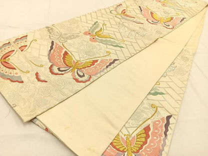 平和屋着物◎六通柄袋帯 唐織 花蝶文 金銀糸 正絹 逸品 BAAW0113hj