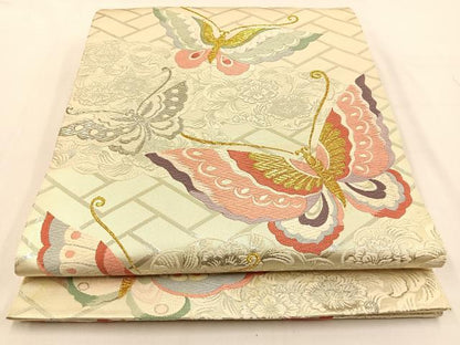 平和屋着物◎六通柄袋帯 唐織 花蝶文 金銀糸 正絹 逸品 BAAW0113hj