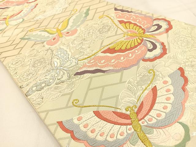 平和屋着物◎六通柄袋帯 唐織 花蝶文 金銀糸 正絹 逸品 BAAW0113hj