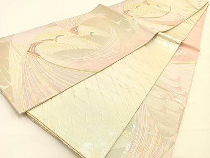 平和屋着物◎六通柄袋帯　孔雀　金銀糸　正絹　逸品　BAAW0115hj
