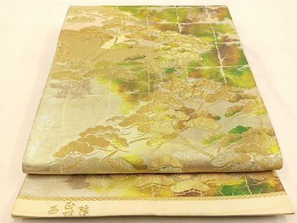 平和屋着物◎西陣 六通柄 京袋帯 松 金銀糸 引箔 正絹 逸品 BAAW0116hj