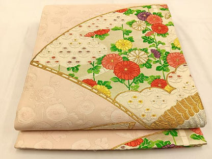 平和屋着物◎六通柄袋帯　唐織　扇面花文　金銀糸　正絹　逸品　BAAW0119hj