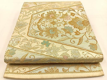 平和屋着物◎六通柄袋帯　更紗花唐草文　金銀糸　引箔　正絹　逸品　BAAW0134hj