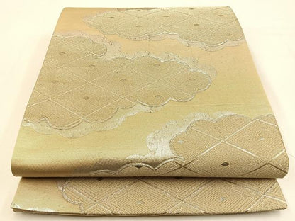 平和屋着物◎六通柄袋帯 雲取文様 銀糸 正絹 逸品 BAAW0175hj