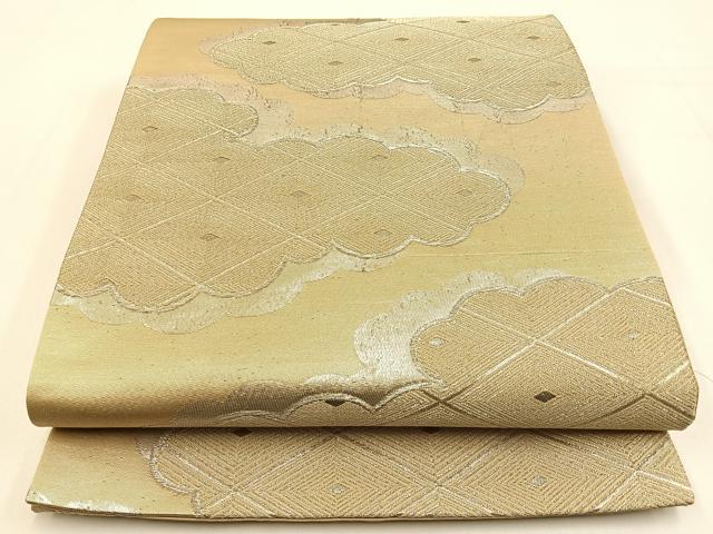 平和屋着物◎六通柄袋帯 雲取文様 銀糸 正絹 逸品 BAAW0175hj