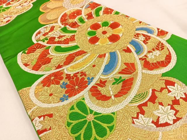 平和屋着物◎六通柄袋帯 唐織 花蝶文 金銀糸 正絹 逸品 BAAW0176hj