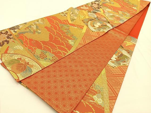 平和屋着物◎佐賀錦 六通柄袋帯 鳳凰地紙花文 金糸 正絹 逸品 BAAW0180hj