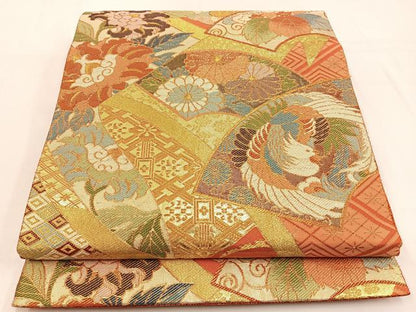 平和屋着物◎佐賀錦 六通柄袋帯 鳳凰地紙花文 金糸 正絹 逸品 BAAW0180hj