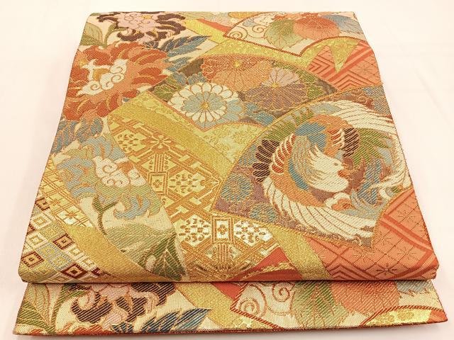 平和屋着物◎佐賀錦 六通柄袋帯 鳳凰地紙花文 金糸 正絹 逸品 BAAW0180hj