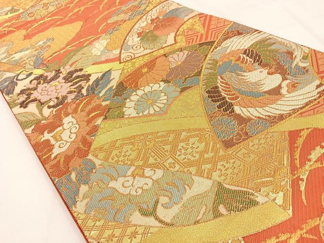 平和屋着物◎佐賀錦 六通柄袋帯 鳳凰地紙花文 金糸 正絹 逸品 BAAW0180hj