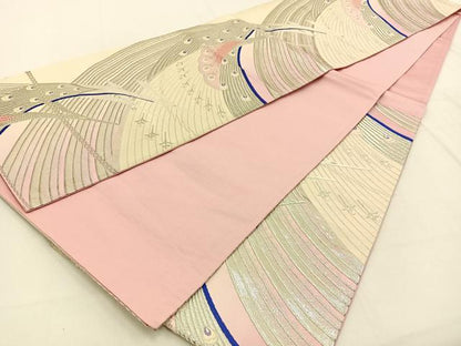 平和屋着物◎六通柄袋帯　唐織　孔雀　銀糸　正絹　逸品　BAAW0181hj