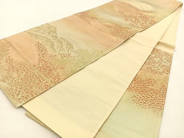 平和屋着物◎六通柄袋帯 遠山風景文 金糸 引箔 正絹 逸品 未使用 BAAW0185hj
