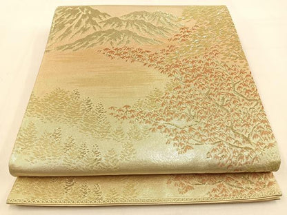 平和屋着物◎六通柄袋帯 遠山風景文 金糸 引箔 正絹 逸品 未使用 BAAW0185hj