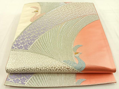 平和屋着物◎六通柄袋帯 唐織 孔雀 金銀糸 正絹 逸品 BAAW0187hj