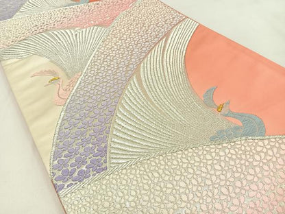 平和屋着物◎六通柄袋帯 唐織 孔雀 金銀糸 正絹 逸品 BAAW0187hj