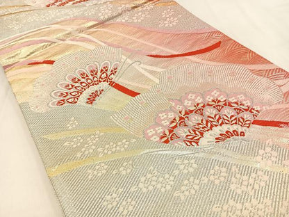平和屋着物◎佐賀錦 六通柄袋帯 唐織 花蝶文 金銀糸 正絹 逸品 BAAW0189hj