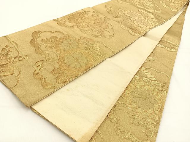 平和屋着物◎六通柄袋帯 雲重ね菊桐文 金糸 正絹 逸品 BAAW0190hj