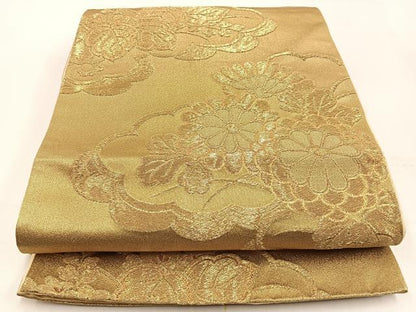 平和屋着物◎六通柄袋帯 雲重ね菊桐文 金糸 正絹 逸品 BAAW0190hj