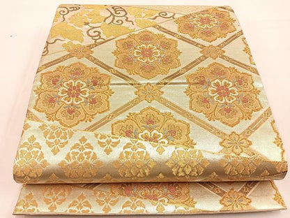 平和屋着物◎六通柄袋帯　切嵌正倉院花文　金銀糸　正絹　逸品　BAAW0192hj