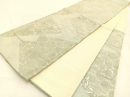 平和屋着物◎六通柄袋帯 切嵌有職花文 銀糸 正絹 逸品 BAAW0194hj