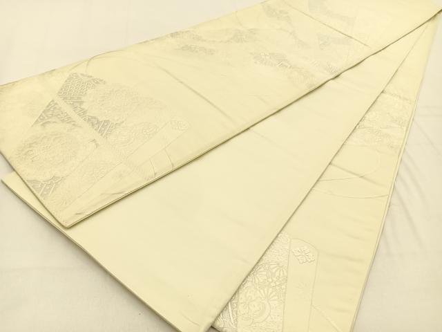 平和屋着物◎六通柄袋帯 唐織 檜扇花文 正絹 逸品 BAAW0195hj