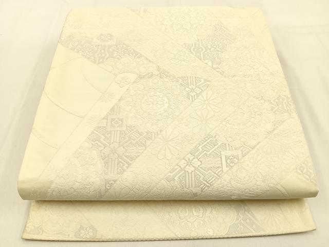 平和屋着物◎六通柄袋帯 唐織 檜扇花文 正絹 逸品 BAAW0195hj