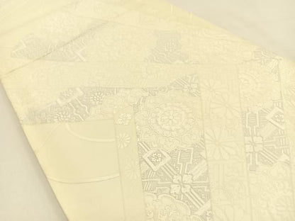 平和屋着物◎六通柄袋帯 唐織 檜扇花文 正絹 逸品 BAAW0195hj