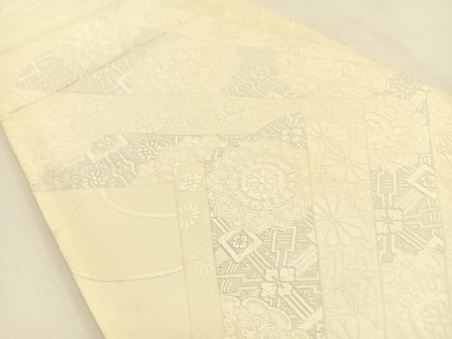 平和屋着物◎六通柄袋帯 唐織 檜扇花文 正絹 逸品 BAAW0195hj