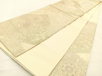 平和屋着物◎六通柄袋帯　唐織　切嵌正倉院文　銀糸　正絹　逸品　BAAW0209hj
