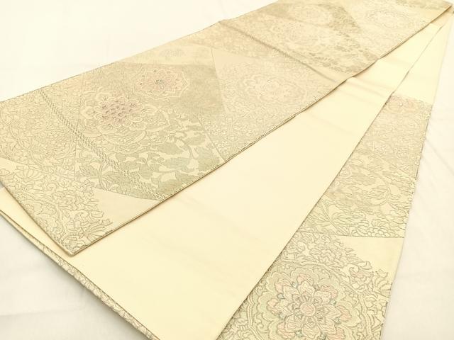 平和屋着物◎六通柄袋帯　唐織　切嵌正倉院文　銀糸　正絹　逸品　BAAW0209hj