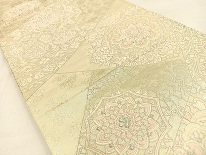 平和屋着物◎六通柄袋帯　唐織　切嵌正倉院文　銀糸　正絹　逸品　BAAW0209hj