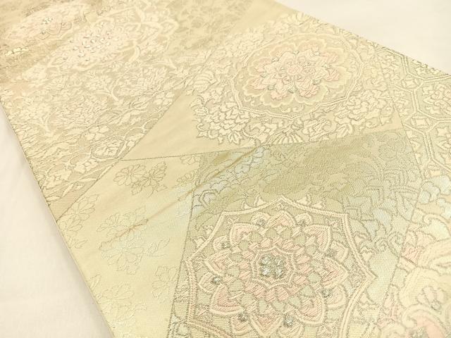 平和屋着物◎六通柄袋帯　唐織　切嵌正倉院文　銀糸　正絹　逸品　BAAW0209hj