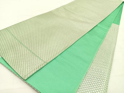 平和屋着物◎六通柄袋帯　市松文様　銀糸　正絹　逸品　BAAW0213hj
