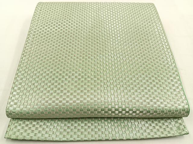 平和屋着物◎六通柄袋帯　市松文様　銀糸　正絹　逸品　BAAW0213hj