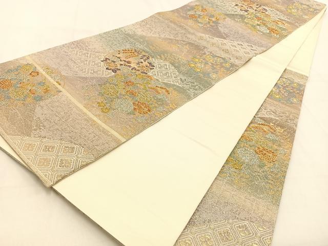 平和屋着物◎六通柄袋帯　重ね山花鳥丸文　金銀糸　正絹　逸品　BAAW0223hj