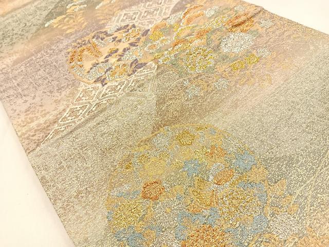平和屋着物◎六通柄袋帯　重ね山花鳥丸文　金銀糸　正絹　逸品　BAAW0223hj