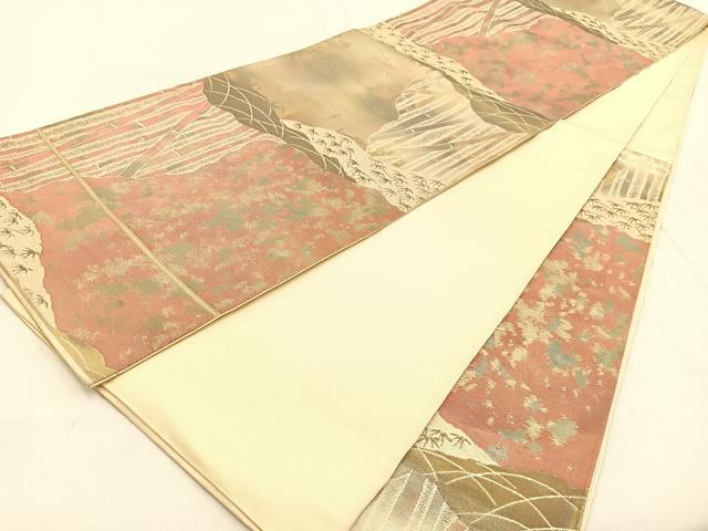 平和屋着物◎六通柄袋帯 笹竹文 金糸 引箔 正絹 逸品 BAAW0225hj