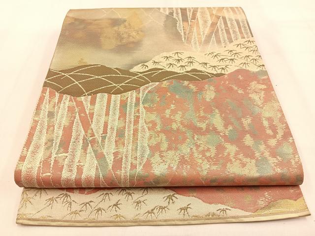 平和屋着物◎六通柄袋帯 笹竹文 金糸 引箔 正絹 逸品 BAAW0225hj