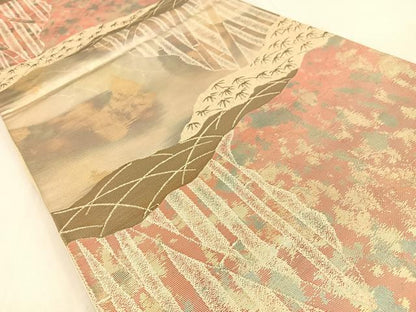 平和屋着物◎六通柄袋帯 笹竹文 金糸 引箔 正絹 逸品 BAAW0225hj