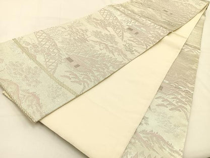 平和屋着物◎六通柄袋帯 唐織 風景文 銀糸 正絹 逸品 BAAW0226hj