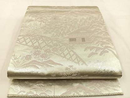 平和屋着物◎六通柄袋帯 唐織 風景文 銀糸 正絹 逸品 BAAW0226hj