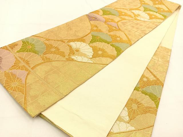 平和屋着物◎六通柄袋帯 唐織 菊青海波 金糸 正絹 逸品 BAAW0227hj