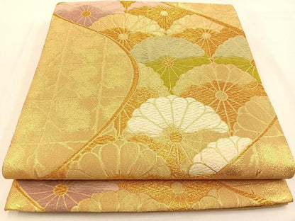 平和屋着物◎六通柄袋帯 唐織 菊青海波 金糸 正絹 逸品 BAAW0227hj