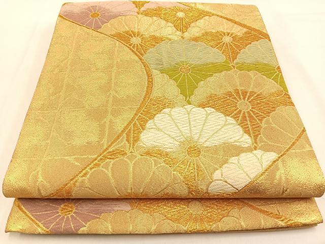 平和屋着物◎六通柄袋帯 唐織 菊青海波 金糸 正絹 逸品 BAAW0227hj