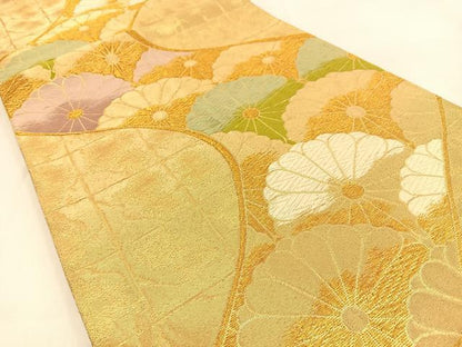 平和屋着物◎六通柄袋帯 唐織 菊青海波 金糸 正絹 逸品 BAAW0227hj